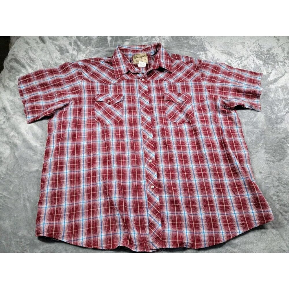 Wrangler Western Shirt Mens 3XL Plaid‎ Pearl Snap Cowboy Rodeo Vintage Red blue